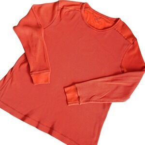 Lands End Shirt Men's Large Orange Waffle Knit Long Sleeve Crewneck Thermal